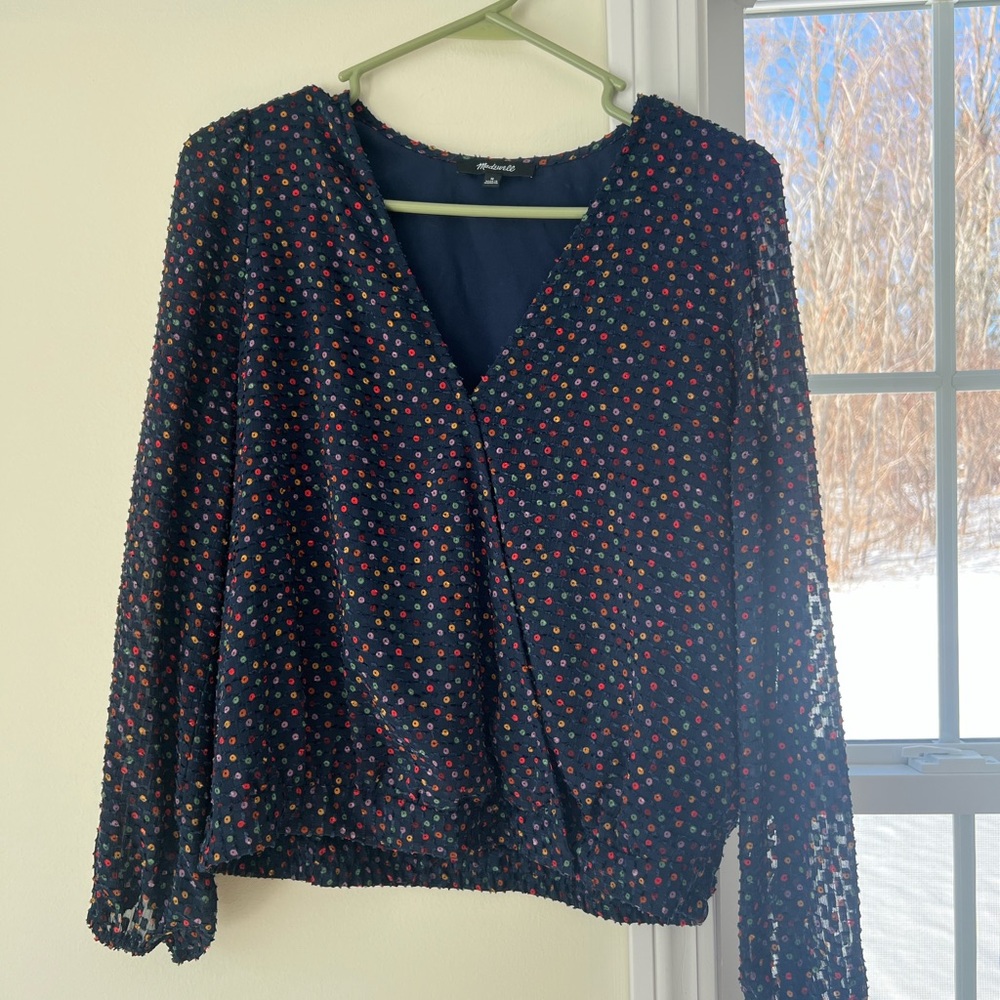 EUC Madewell Navy Polka Dot Blouse